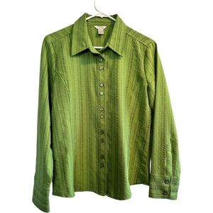 Christopher & Banks Avocado Green Button-up Tailored Ribbed Blouse Womens Medium